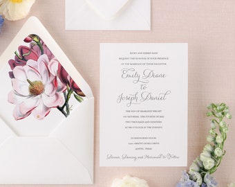 Custom Wedding Invitations Printed, Formal Wedding Invitation Suite with Envelope Liner, Playful Calligraphy, Elegant Wedding invite | Emily