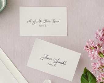 Wispy Calligraphy Printed Escort Cards for a Formal Black Tie Wedding | Reception Name Seating Cards |  - Jenna