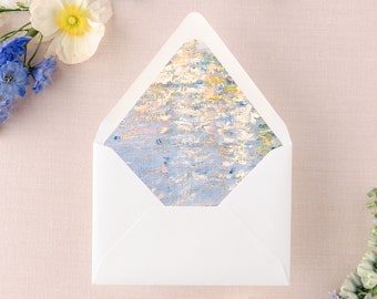 Monet Watercolor Painting Wedding A7 Envelope Liner, Vintage Art Envelope insert for Wedding Invitations, Vethuil in Summer  - Set of 25