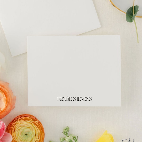 RENEE | Personalized Modern Stationery Set, Minimal Fun Font, Boxed Note Cards with Envelopes, Stationary for Men or Women, Unique Font