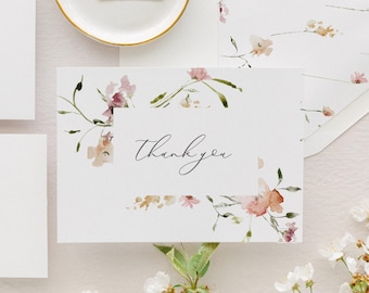MELISSA | Floral Thank You Cards, Bridal Shower Thank You Cards, Airy Watercolor Note Cards