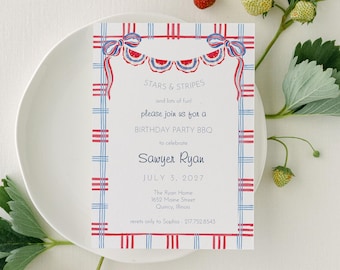 STAR SPANGLED | Summer Birthday BBQ Invitation | Patriotic Americana Party Invite Printed