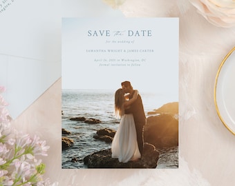 SAMANTHA | Modern Wedding Save the Date, Elegant Wedding Save the Dates, Save the Date with Photo, Printed Save the Date Cards with Picture