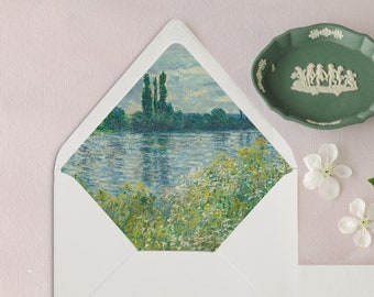 Banks of the Seine Monet Impressionist Art Wedding Envelope Liner, Printed Envelope Liners for Wedding Invitations - Set of 25