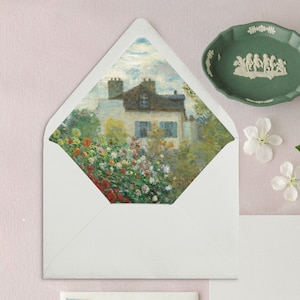 Monet Wedding A7 Envelope Liner, Vintage Art Envelope insert for Wedding Invitations, The Artist's Garden in Argenteuil - Set of 25