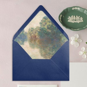 Monet Wedding A7 Envelope Liner, Vintage Art Envelope insert for Wedding Invitations, The Seine at Giverny - Set of 25