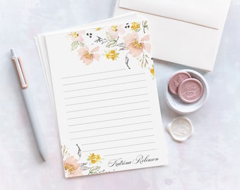 Sophisticated Watercolor Floral Letter Writing Stationery Set | Personalized Gift | Custom Letter Set | Peach Blossoms | Katrina