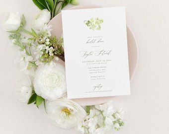 TAYLOR | Hydrangea Bridal Shower Invitation, Botanical Garden Wedding,Green Floral, Printed Bridal Shower Invite, Couples Shower, Engagement