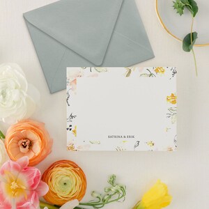 Yellow Floral Personal Stationary Set Floral Stationery Personalized for Women, Custom Note Cards, 4bar or A2 Katrina image 3
