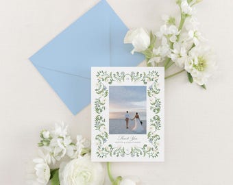 ODETTE | Photo Thank You Cards Personalized Wedding Thank You Note Floral Botanical Garden Design Watercolor Custom Bride Gift Newlywed