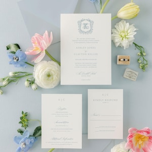 ASHLEY | Modern Classic Wedding Invitation Suite with Monogram | Timeless Traditional Calligraphy Wedding Invitations with Crest
