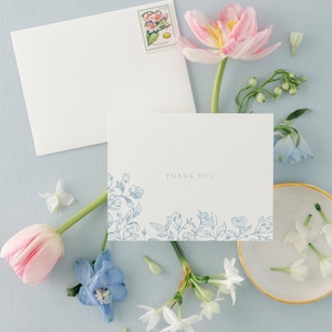 ASLHEY | Floral Thank You Cards | Elegant Blue Botanical Note Cards for ...