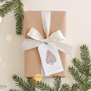 Pink Christmas Tree Design Custom Gift Tags Personalized Family Labels Holiday Present Wrapping Stickers Bow Accent Name Tags Festive Holiday Party Favors Custom Christmas Labels Wedding Gift Tags Family Name Stickers Elegant Tree Design