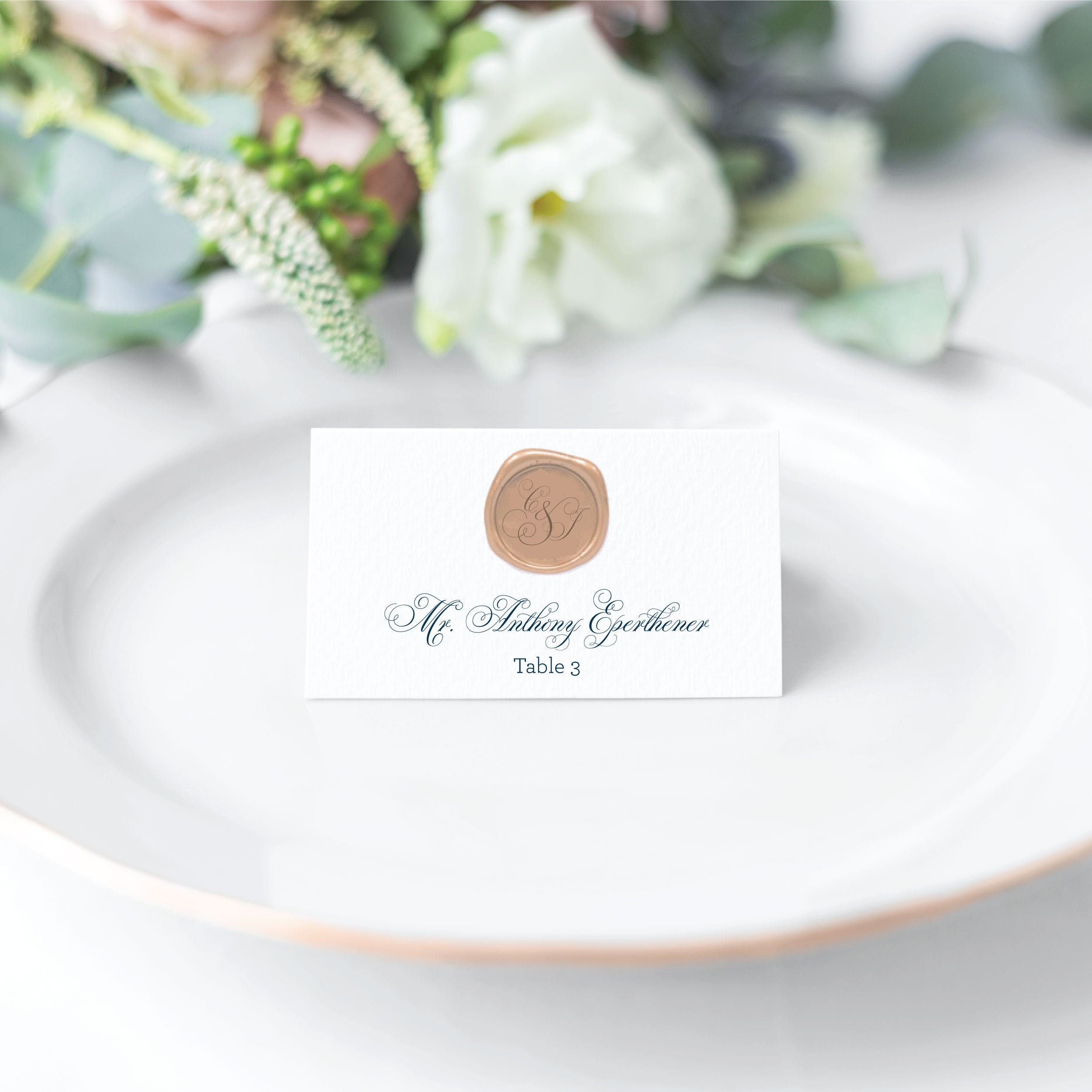 elegant-calligraphy-place-cards-with-a-wax-seal-and-embossed-border