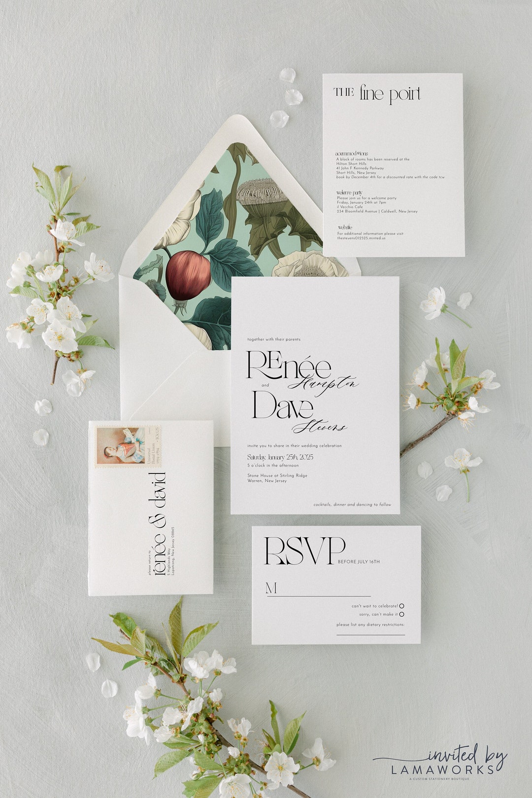 RENEE Minimalist Wedding Invitation Printed, Modern Wedding Invitation