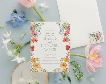 GWEN | Wildflower Wedding Save the Date, Printed Save the Dates, Maximal Floral Wedding Save the Date, Floral Wedding Save the Date Cards