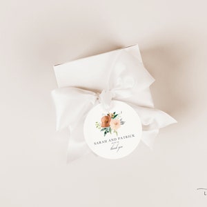 Round Floral Wedding Favor Tags Terracotta  -  Printed Floral Gift Tags, Custom Personalized Gift Tag for Favors | Choose your Shape | Sarah