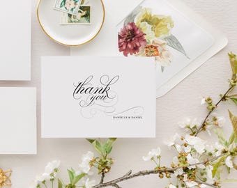 ALYSE | Calligraphy Thank You Cards Wedding, Modern Bridal Shower Thank You Cards, Elegant Thank You Card, Folded Thank You Card