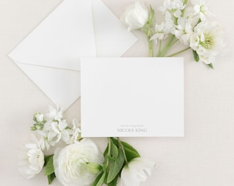 NICOLE | Personalized Stationery Set, Women's Stationary, Thank You Cards, Flat Note Cards, Gray Simple Custom Modern A Note From