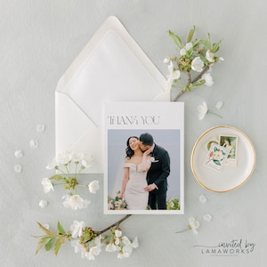 RENÉE | Cartes de remerciement de mariage minimalistes avec impression photo, impression photo moderne de remerciement, cartes de remerciement imprimées pour mariage