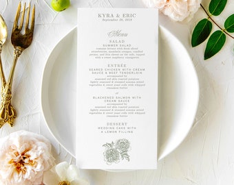 Modern Floral Wedding Menu | Customize to Your Colors | Amelia