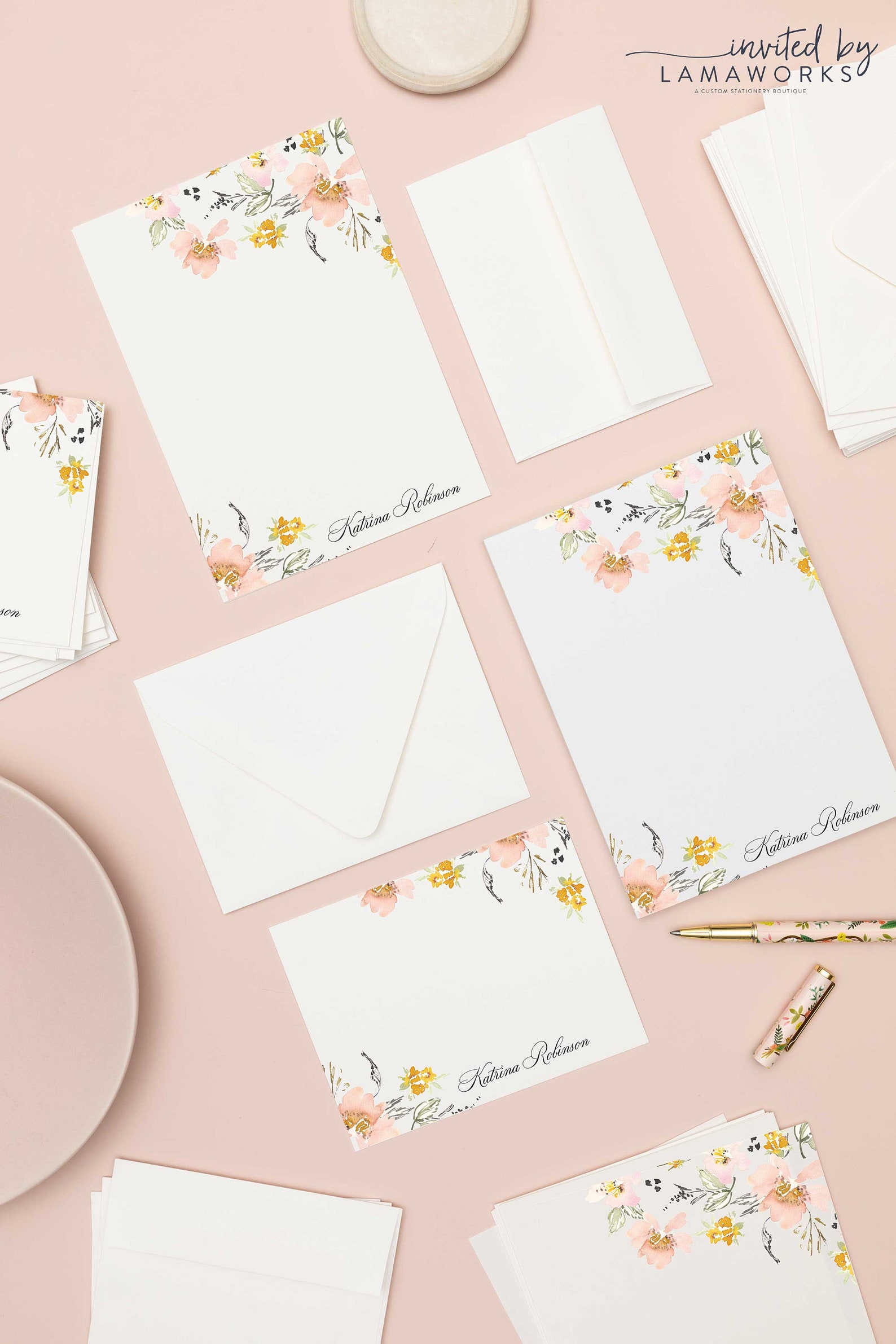Sophisticated Watercolor Floral Letter Writing Stationery Set ...