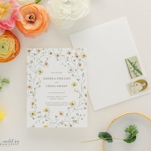ANDREA | Watercolor Save the Date Floral, Save the Date Hand Drawn, Wedding Save the Date Garden, Simple Save the Date with Flowers
