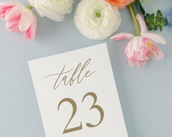 Gold Table Numbers for Weddings, Custom Ink Color Wedding Table Numbers, Table Numbers Printed | 5x7 or 4x5 | White or Ivory | Christine