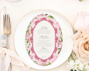 Oval Wedding Menu Old Money, Pink Wedding Table Menu, Wedding Menu Whimsical, Wedding Menu Cards Personalized, Floral Wedding Menu | HAILEY