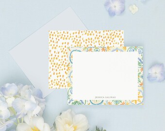 COASTAL | Amalfi Italian Tile Personalized Stationery, Mediterranean Stationary, Personalized Notecard Set,  Printed Thank You Notecard Set