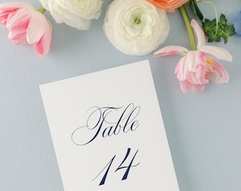 Navy Blue Wedding Printed Table Numbers, Calligraphy Wedding Table Numbers | 5x7 or 4x5 | White or Ivory | Daphne