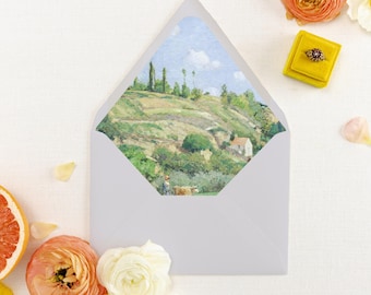FIELD AT VALHERMEIL | French Landscape Art Lined Envelopes for Wedding Invitations, Field in France Envelope Liner, Fine Art Envelopes