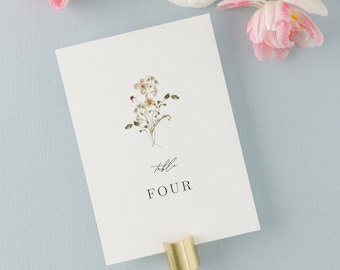 Wildflower Printed Table Numbers | Bridgerton Dusty Pink Watercolor Flowers  | Anna