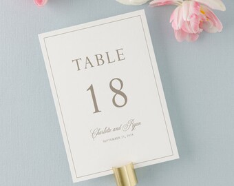 Beige Wedding Printed Table Numbers, Custom Wedding Table Numbers | 5x7 or 4x5 | White or Ivory | CHARLOTTE