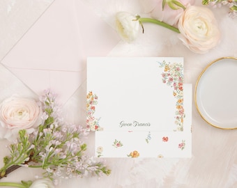 GWEN | Wildflower Personalized Stationery Set, Floral Note Card, Wildflower Flat Note Card, Gift for Her, Watercolor Custom Stationary Set