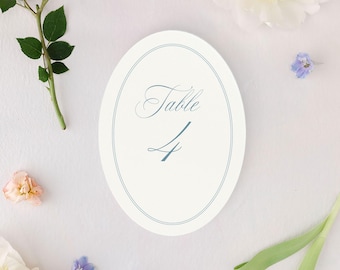 RACHEL | Printed Wedding Table Numbers | Elegant Oval Table Cards for Classic Receptions | Single or Double Sided