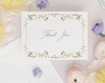 THERESA | Delicate Floral Thank You Cards, Bridal Shower Thank You Card, Baby Shower Thank You Cards, Purple Floral Wedding Thank You