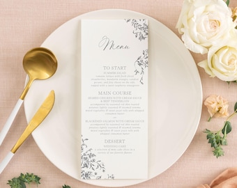 ISABELLA | Vintage Floral Wedding Menu | Elegant Printed Dinner Menu with Line Drawn Flowers