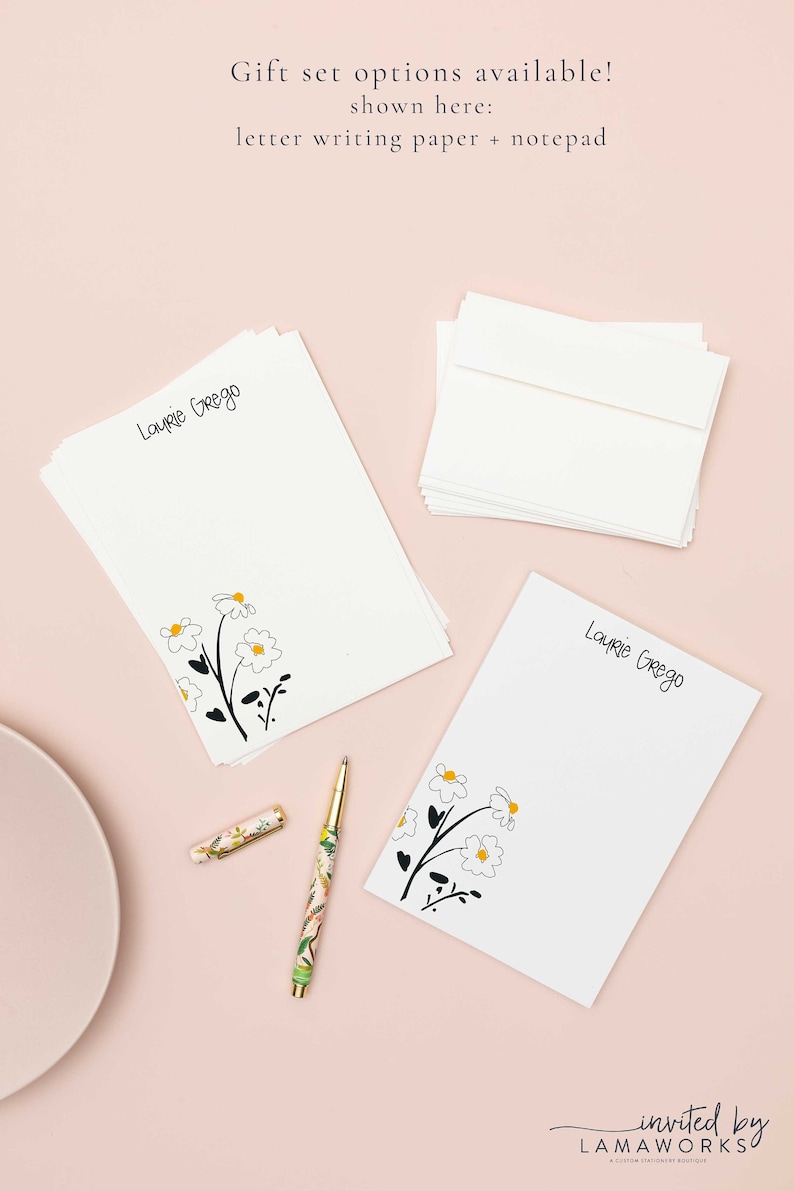 Personalized Flower Letter Writing Stationery Set, Custom Daisy ...