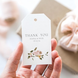 DIANA | Bridal Shower Favor Tags, Printed Thank You Tags, Pink Floral Greenery, Custom Printed Wedding Favor Tags,  Bridal Shower Gift Tags