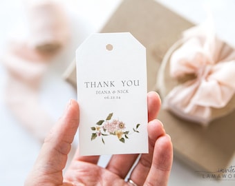 DIANA | Bridal Shower Favor Tags, Printed Thank You Tags, Pink Floral Greenery, Custom Printed Wedding Favor Tags,  Bridal Shower Gift Tags