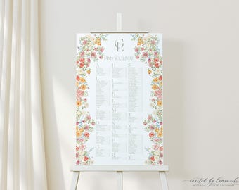 GEWÜNSCHT | Bunter Wildblumen-Hochzeits-Sitzplan, digitaler Download, Blumenhochzeits-Sitzplan, druckbarer Sitzplan für die Hochzeit