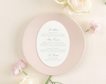 TIFFANY | Oval Wedding Menus, Classic Wedding Reception Menus, Oval Menu, Traditional Wedding Day-Of Paper, Custom Menu Black Tie Wedding