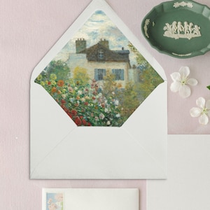 MONET ARTIST&#39;S GARDEN in Argenteuil Wedding A7 Envelope Liner, Vintage Art Envelope insert for Wedding Invitations - Set of 25