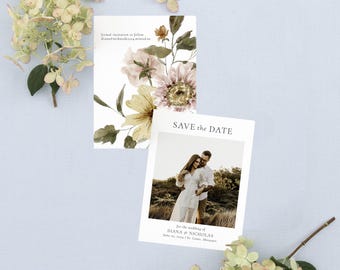 DIANA | Romantic Wedding Save the Date Cards, Printed Save the Dates, Classic Save the Date with Photo, Rustic Wedding Save the Date