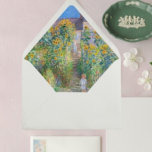 ARTIST&#39;S GARDEN in VETHUILE Floral Envelope Liner Monet, Envelope liner 5x7, Wedding Envelope Liner, Fine Art Envelope Liner - Set of 25