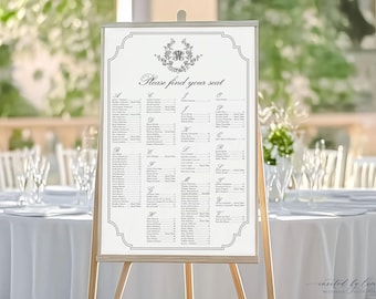 ADDISON | Traditional Wedding Seating Plan, Custom Monogram Wreath Printable