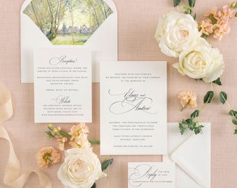 ELNAZ | Elegant Script Wedding Invitation | Black Tie Wedding Invite | Timeless Calligraphy Design