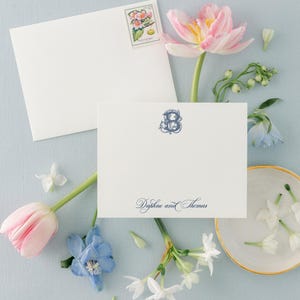 Navy Blue Wedding Ornate Monogram Thank You Cards | Couples Stationery |  Personal Stationery, 4bar or A2 | Daphne