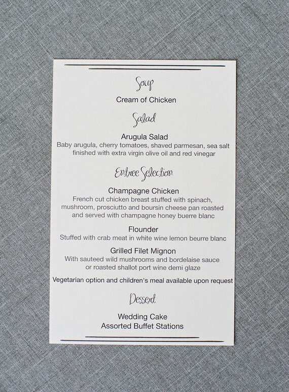 Modern Black And White Dinner Menu Casual Reception Menu Etsy
